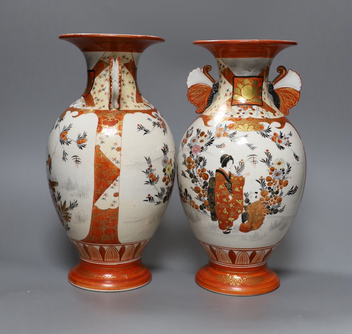 4 Chinese blanc-de-chine figures, a Chinese puce enamelled vase and a pair of Japanese Kutani vases, vases 32cms high